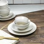 Sango Siterra 16-Piece Rustic White Stoneware Dinnerware Set – Service for 4, White with Glossy Speckle Overlay, for Everyday Dining & Entertainment, Microwave & Dishwasher Safe