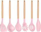P&P CHEF Cooking Utensils Set, 6 PCS Kitchen Utensils with Wooden Handle, Silicone Spatula for Nonstick Cookware, Easy Clean & Non-toxic, Pink