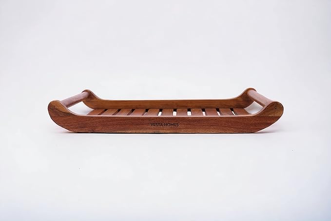 Vesta Homes Teak Wood Serving Tray for Home,Kitchen,Restaurant,Office Organizer,Dining Table, Premium Wooden Trays, 18" x 12", Extra Large, Handmade In India (Brown)(Extra Large)