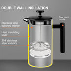 Secura French Press Coffee Maker with 3-Layer Stainless Steel Filter, 34 oz Black, Double-Walled Insulated Design with 2 Extra Filters