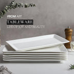 12" Serving Platters Set of 4, White Rectangular Plates, Ceramic Serving Tray, Stackable Large Party Plates for Appetizer, Dessert, Steak, Sushi, Housewarming, Oven Dishwasher Safe