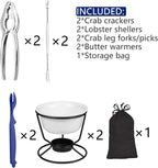 Crab Leg Crackers Seafood Tools Set includes 2 Crab Crackers, 2 Lobster Shellers, 2 Crab Leg Forks/Picks and 2 Butter Warmers for Seafood