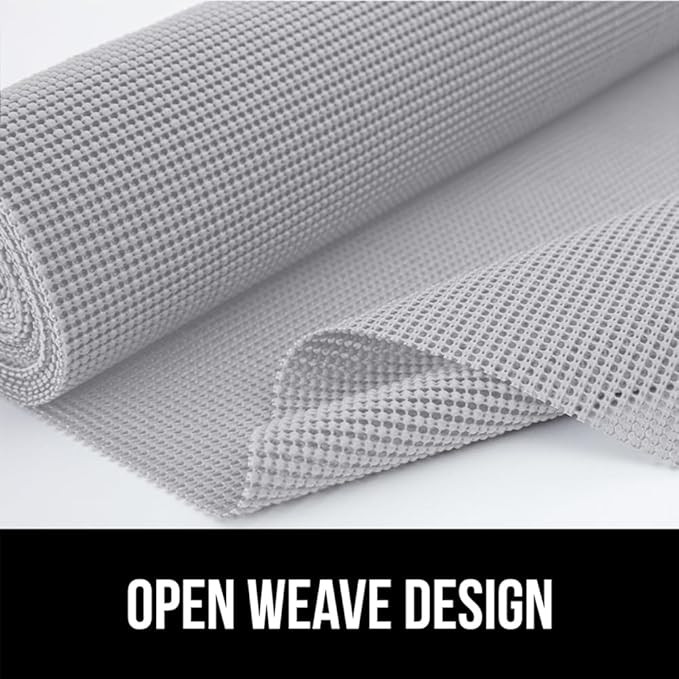GORILLA GRIP powerGRIP Drawer Shelf and Cabinet Liner, Thick Strong Hold, Non-Adhesive Liners Protect Kitchen Cabinets and Cupboard, Bathroom Drawers, Easy Install, Breathable Mat, 12" x20' Light Gray