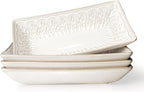 Artena Ceramic 8.25 Inch Rectangle Salad Plates Set of 4 - Deep Plates for Appetizer, Dessert, Dinner, Sushi, Snack, Pasta, Serving - Microwave Safe with Embossed Rim Design (Wheat Leaf)