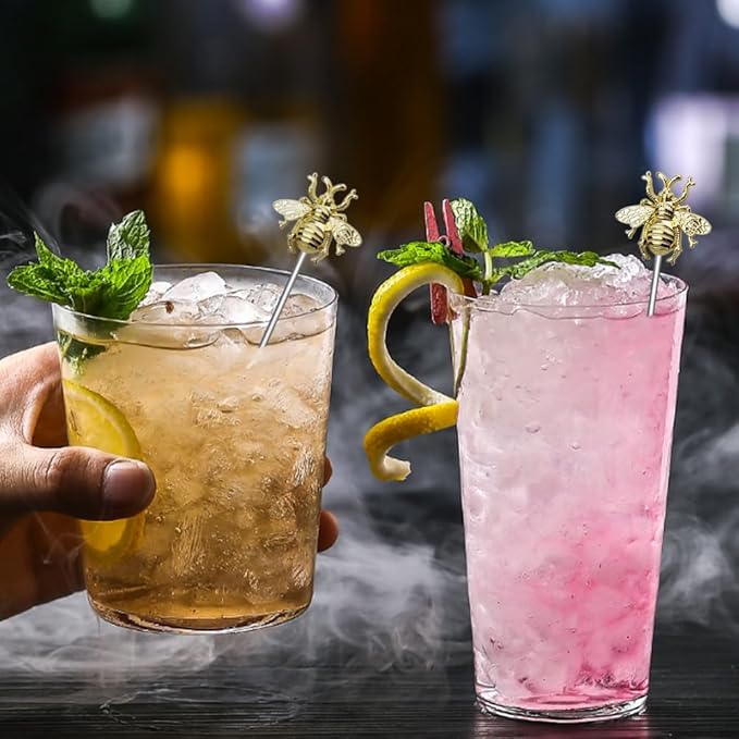 8 PCS bees cocktail Reusable picks，Stainless Steel Cocktail Picks for Appetizers Olives Brandied Cherries Skewers