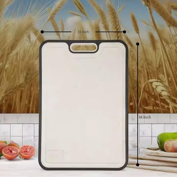 Aptus Cutting Board Double Sided, Large Size 16”×11”, 304 Stainless Steel Chopping Board for Kitchen, Food Grade Wheat Straw PP, Easy to Clean, Light weight