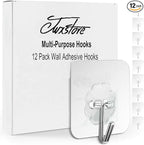 12 Pack Heavy Duty Self Adhesive Hooks - 33lb Max, Transparent, Waterproof, Sticky Wall Hooks for Keys, Bathroom, Shower, Outdoor, Kitchen, Door, Home Improvement, Utility