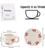 Koythin Ceramic Coffee Mug with Saucer Set, Cute Red Big Bow Cup Unique for Office and Home, 10 oz/300 ml for Latte Tea Milk