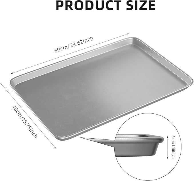 CROSSON 16× 24 Inch Cookie Sheet Pans Set of 3-Baking Tray Jelly Roll Pan Set Commercial Grade Aluminum Coated Statinless Steel Bun Pan for Oven,Freezer,Bakery Hotel Restaurant