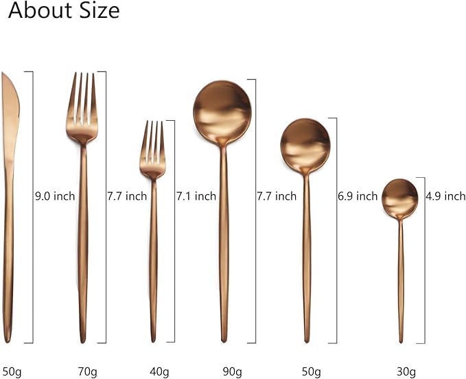 JASHII 18/10 Rose Gold Flatware Silverware Set 304 Stainless Steel Copper Flatware Cutlery Set| 24-Piece Adaline Royal Modern Satin Finish| BEST Birthday Wedding Gift (Rose Gold Matte 4 Sets)
