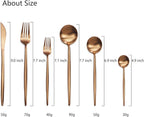 JASHII 18/10 Rose Gold Flatware Set - 304 Stainless Steel, Copper Cutlery - 6-Piece Adaline Royal Modern Satin Finish for Birthday, Wedding (Rose Gold Matte)