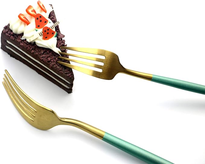 Gugrida Green Gold Flatware, Royal 20 Pieces Matte White Handle 18/10 Stainless Steel Tableware Sets for 4 Including Forks Spoons Knives, Camping Silverware Travel Utensils Set Cutlery (Green Gold)