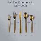 JazzUpCo Tia Flatware non toxic 18/10 stainless steel dishwasher safe (Matte Gold, 12 Person Set (60 Pieces))