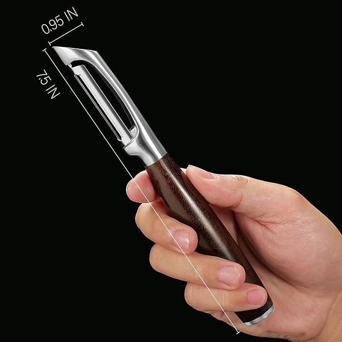 Premium I Type 304 Stainless Steel Multifunctional Kitchen Peeler Real Wood Handle Ultra Sharp Blade Vegetable Potato Apple(Carbonized Wood)