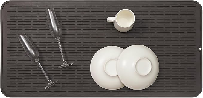 Silicone Dish Drying Mat for Multiple Usage,Easy clean,Eco-friendly,Heat-resistant Silicone Mat for Kitchen Counter or Sink,Refrigerator or Drawer Liner Coffee 5XL 36inches x 18inches