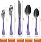 20 Piece Black and Purple 18/0 Flatware Utensil Set for 4, Include Dinner Knife,Dinner Forks,Dinner Spoons,Salad Forks,Teaspoons,Silverware Set for 4, Dishwasher Safe