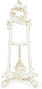 Sungmor Vintage Cast Iron Cookbook Stand, Small Ornate Easel Fleur De Lis Stand, 15.5" Tall Antique White Table Top Display Holder for Recipe Book, Picture Frame, Plate, Home Kitchen Decor