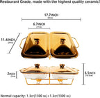 Casserole Dish Rectangle 2-in-1 Glass Baking Dish, with Stainless steel Lid and Gold rack, 1.3 Qt x 2 pcs Baking Pan For Casserole & Lasagna, Dishwasher Oven Freezer Microwave Safe