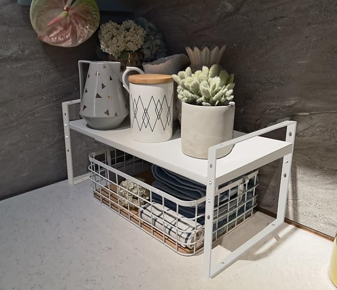 Expandable Stackable Spice Rack Cabinet Shelf Organizer in Cabinets Shelves Kitchen Cupboard Organization Stack up Racks Pantry Countertop Storage Medium/White 1 Pack