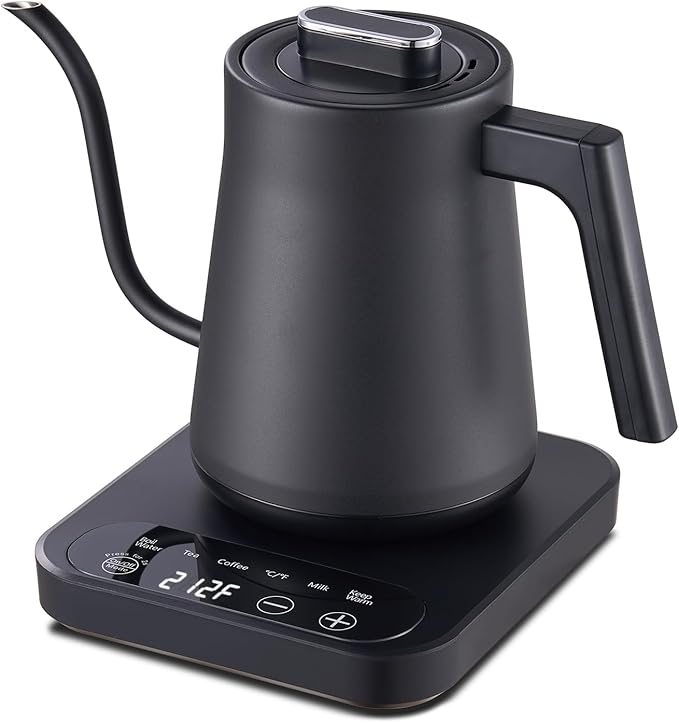 CTT Gooseneck Electric Kettle with Temperature Control, 1L Pour Over Kettle for Coffee/Tea, Hot Water Boiler Kettle Electric, Keep Warm 12 Hours, 316 Stainless Steel Inner, 1000W, Black