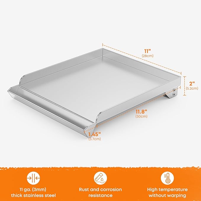 Stanbroil Stainless Steel Flat Top Griddle for Gas Grill Side Burner, Universal Stove Top Griddle for Most Gas Grill Side Burner, 11 in. x 13 in.