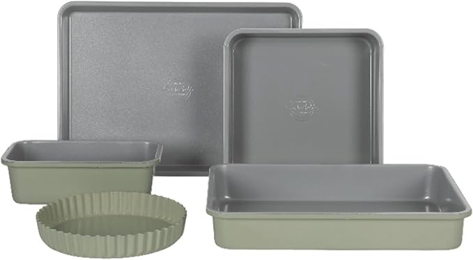 Sur La Table Kitchen Essential Carbon Steel Baking Pans Bakeware Set W/Premium PFOA, PFAS, PTFE Free Grey Non stick - Juniper Green Exterior