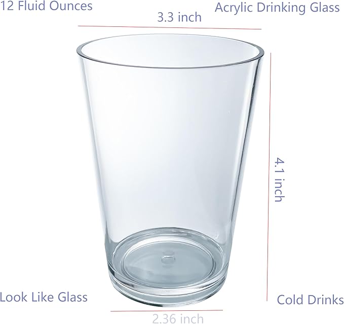 AOYITE Classic Clear Plastic Drinking Glasses 12 oz, Unbreakable Drinking Cups set of 6, Reusable Stackable Water Tumblers, BPA Free Dishwasher Safe