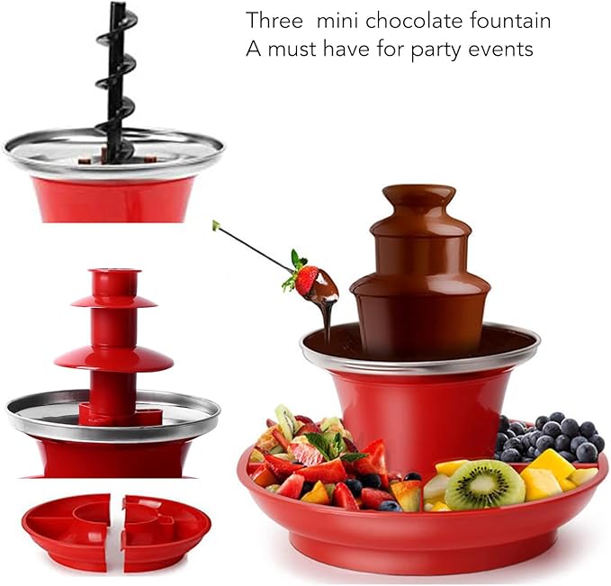 3 Layer Chocolate Fountain Detachable Plate, Multifunctional Fondue for BBQ Sauces, Mexican Cheese, Liquor Fountain with Large Capacity 7 oz, Simple Installation and