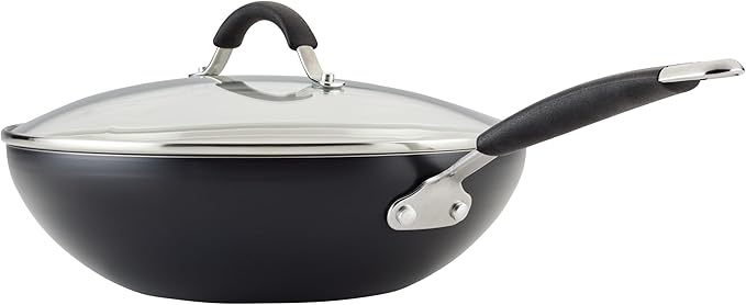 Rachael Ray Cucina Ceramic Nonstick Stir Fry Pan and Lid, 11 Inch Non Stick Wok Pan, Dishwasher Safe - Peppercorn