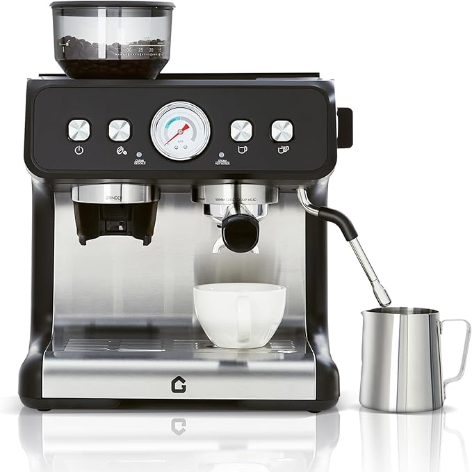Stainless Steel Espresso Machine with Grinder and 20 Bar Pressure, 2.8l Removable Water Tank, Milk Frother Steam Wand for Latte and Cappuccino, Adjustable Shot Volume,Black