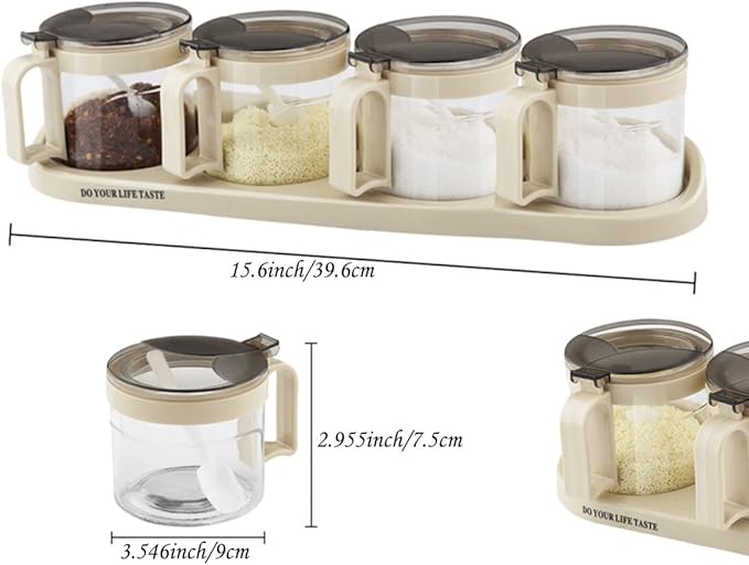 TENTA TENTA KITCHEN Gourmet Seasoning Box with Serving Spoons, Spice Jar Set Condiment Cruet Bottle, Kitchen Supplies,Nice Design for Kitchen (glass)