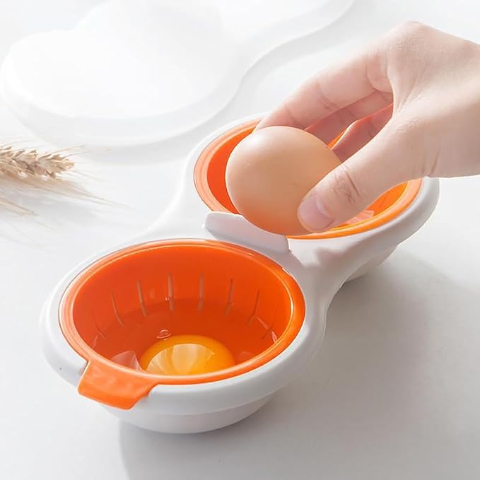 Microwave Egg Poacher 2 Eggs, Double Layer Egg Boiler for Microwave 2 Cavity Eggs Poacher Steamer Boiled Egg Cup Mold Microwave Boiled Eggs Maker for Egg Boiler Hamburg Sandwiches (Yellow+Accessories)