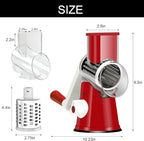 Cambom Rotary Cheese Grater Hand Crank Cheese Shredder for Fresh Cheese, Vegetable, Nuts,Non-slip Suction Base, Free Cleaning Brush Three Blades, Red