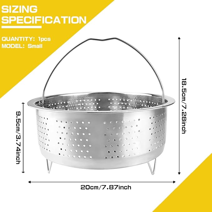 Stainless Steel Steamer Basket with Handle Rice Cooker Steaming Basket Metal Steamer Insert Steaming Rack for Rice Cooker Warmer Kitchen Cookware Silver（20cm）