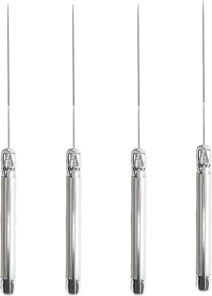 French Home Laguiole 4-Piece Steak Knife Set – Sophisticated Stainless Steel Dinner Knives with Pewter Handles & Iconic Bee Emblem – Serrated Knives for Smooth Cutting (9.25")