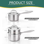 DELARLO Sauce Pan Sets, Compatible with All Cooktops 600℉, Full Clad Triply Stainless Steel Saucepan, 1QT Pot & 2 QT Pot with Steamer (Lids 300℉)