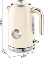 SUSTEAS Electric Kettle - 57oz Hot Tea Kettle Water Boiler with Thermometer, 1500W Fast Heating Stainless Steel Tea Pot, Cordless with LED Indicator, Auto Shut-Off & Boil Dry Protection, Beige