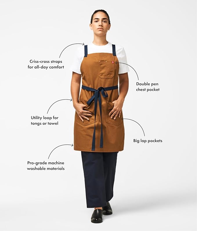 hedley & bennett Crossback Apron - Crossback Chef Apron with Pockets - 100% Cotton Denim, 8oz - Abalone Black