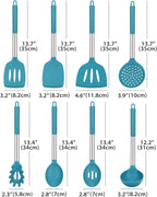 Silicone Cooking Utensil Set, 8Pcs Non-stick Cookware with Stainless Steel Handle, BPA Free Heat Resistant Kitchen Tools with Spatulas, Turners, Spoons, Skimmer and Pasta Fork