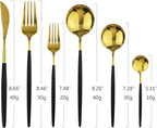 24Pcs Gold Mirror Silverware Flatware With Black Handle, 18/0 Stainless Steel Cutlery Set Utensils Kitchen Dinnerware Include Knife Fork Spoon and Teaspoon, Service for 4