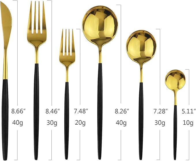36-Pieces Silverware Mirror Polished Dinnerware Gold Flatware With Black Handle, 18/0 Stainless Steel Cutlery Set For Home Kitchen Party Hotel Restaurant Wedding Service for 6