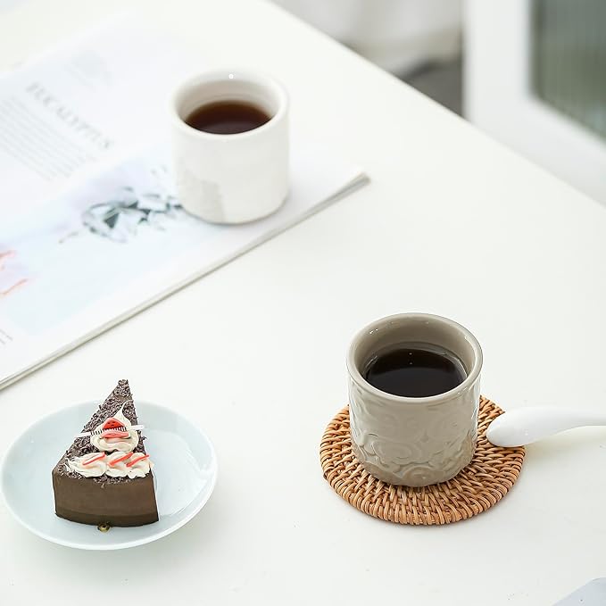 Ceramic Espresso Cups Set of 2 or 4-3oz Demitasse Cups for Coffee & Tea, No Handles, Durable & Dishwasher Safe (white, 4)