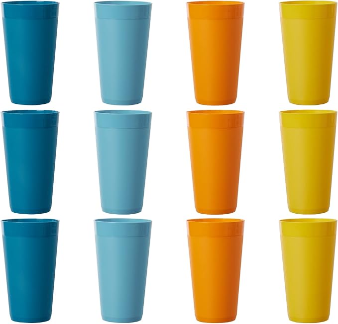US Acrylic Newport 20 ounce Unbreakable Plastic Stackable Water Tumblers in 4 Sunrise Colors | Set of 12 Drinking Cups | Reusable, BPA-free, Made in the USA, Top-rack Dishwasher and Microwave Safe