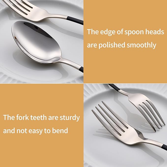 20-Piece Black Silverware Set 18/0 Stainless Steel Silverware Set Black Handle Cutlery Set Service for 4 Dinner Knives Forks Spoons Set Flatware Set Finish Dishwasher Safe