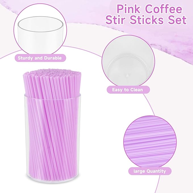 500 Pcs Lavender Purple Coffee Stir Sticks Set Lilac Purple Cocktail Straws Acrylic Stir Stick Holder Coffee Stirrers Holder Bar Straws Drink Stirrers for Coffee Bar Party Supplies Kitchen 2.7*4 Inch