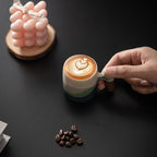 2-Oz Ceramic Espresso Cups with Wood Handle, 2/4-Piece Set for Coffee, Tea, Latte - Dishwasher Safe, Multi-Color & Wood Styles, Gift & Café Use (Kiln turning green, Wooden Handle4)