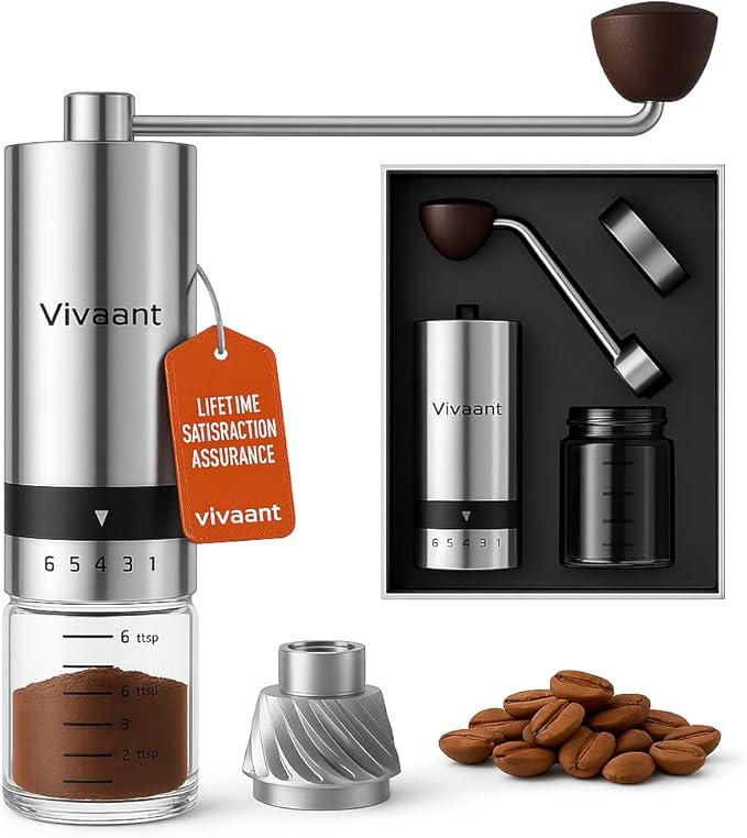 Coffee Grinder Manual Capacity 32g - Stainless Steel Conical Burr Coffee Grinder Hand, Manual Coffee Grinder Espresso with Adjustable Settings, Portable Coffee Bean Grinder for French Press