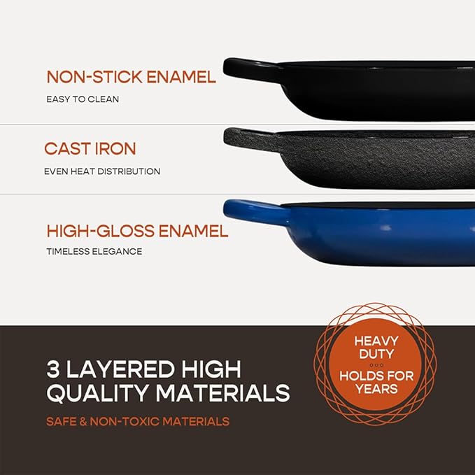 Enameled Cast Iron Dutch Oven for Sourdough Bread Baking | 6 Quart Pot with Lid | 10 Inch Ceramic Enamel Thick Coated Cookware Set with Non Stick Silicone Baking Mat for Cooking