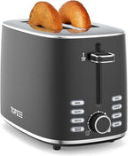 Toaster 2 Slice, Wide Slot for Toasting Bagel Muffin Waffle Gluten Free Breads, 7 Shade Settings, Defrost & Reheat, Stainless Steel, Easy Clean, Black