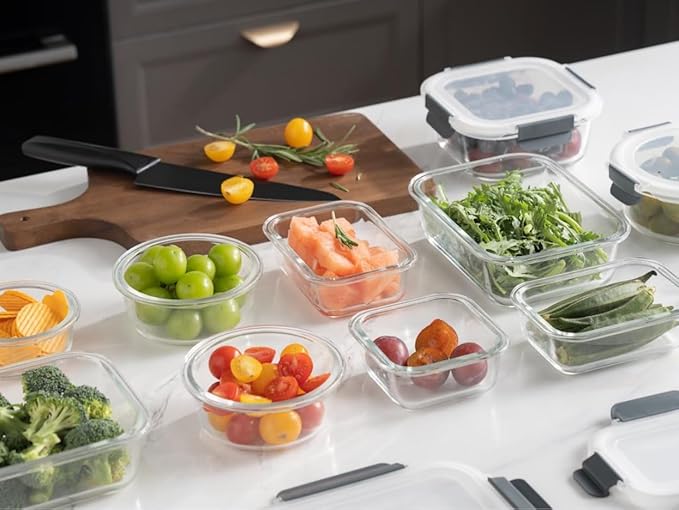 GC GENICOOK [10-Pack Glass Meal Prep Containers with Lids, Food Storage Containers with Snap Locking Lids, Airtight Lunch Containers, Microwave, Oven, Freezer and Dishwasher